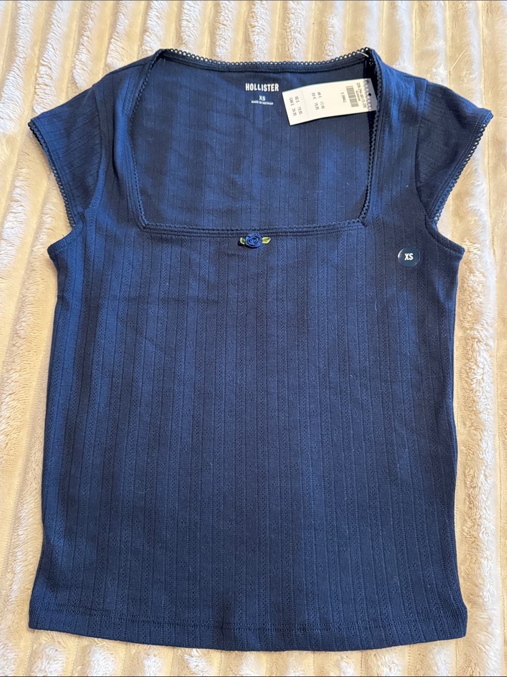 Hollister Navy Ribbed Square-Neck Short Sleeve Top